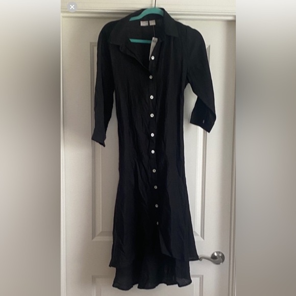 Chico's Dresses & Skirts - NWT Chico's Hi Low midi dress Black Long-Sleeve Button-Front Shirt Dress